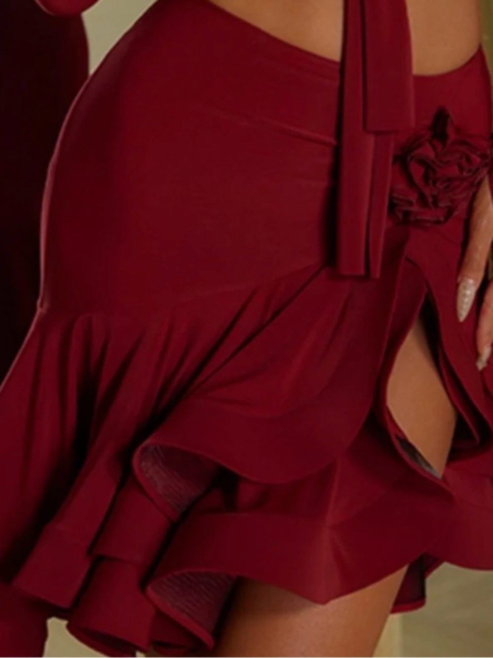 Dance and Sway Red Ruffled Women’s Skirt with Floral Detail Rumba Latin Salsa AS - Picture 8 of 10